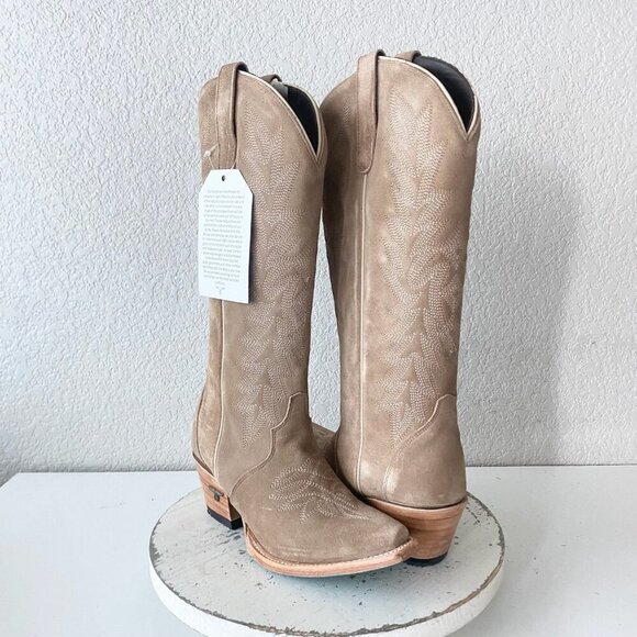 Lane Gallatin Womens Cowboy Boots 6.5 Latte Suede Cowgirl Western Mid Calf Tall - Picture 11 of 11